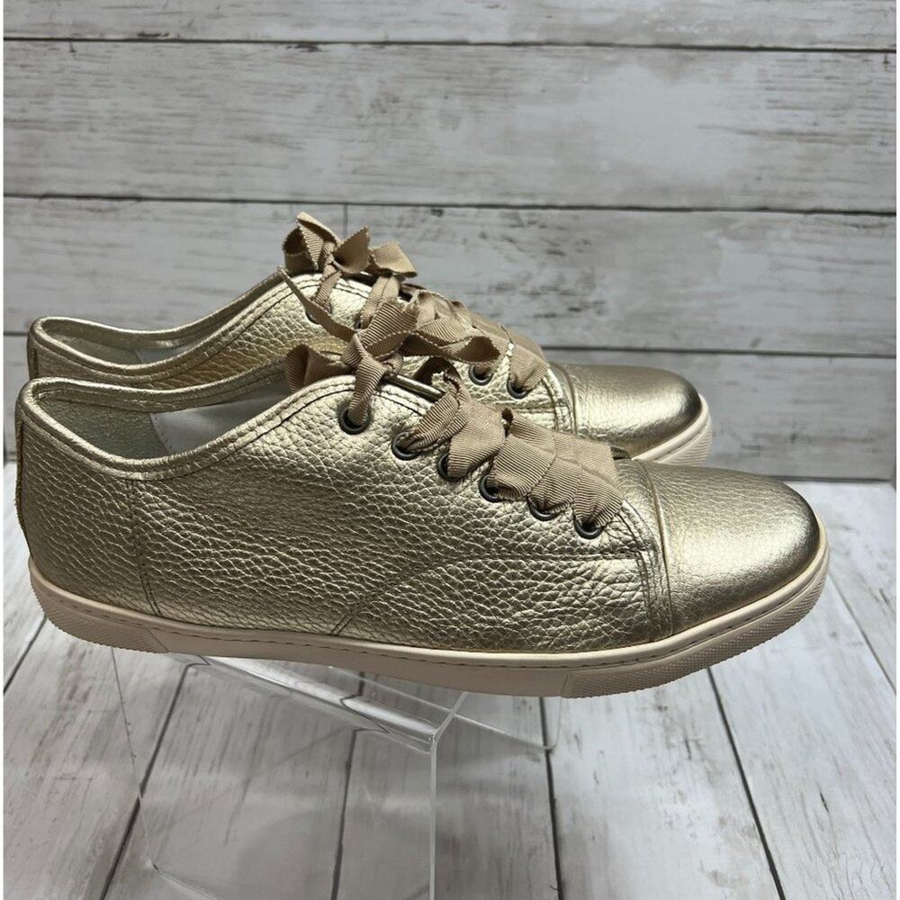Lanvin Size 39 Gold Metallic Leather Sneaker Shoes Brand‎ New Lace-up Low-top